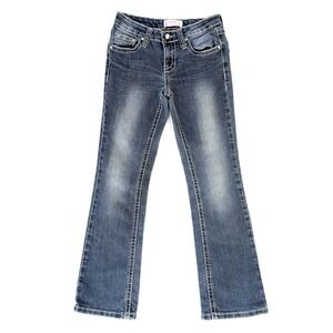 Karma Blue Rhinestone Jeans - Girl's 8 - Bootcut Medium Wash Thick Stitch Flare